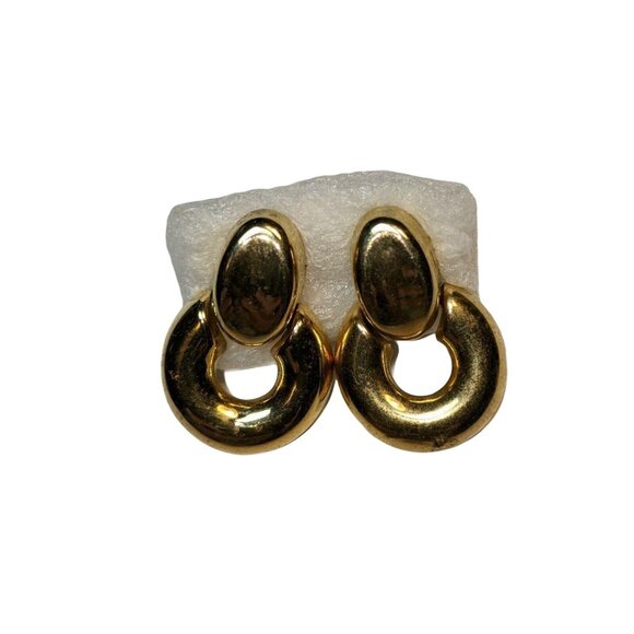 80’s Chic Classic Shiny Gold Tone Door Knocker Post Earrings A283 - Picture 4 of 4